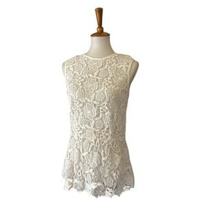 CAbi White Floral Lace Sleeveless Top with Back Zip – Size M